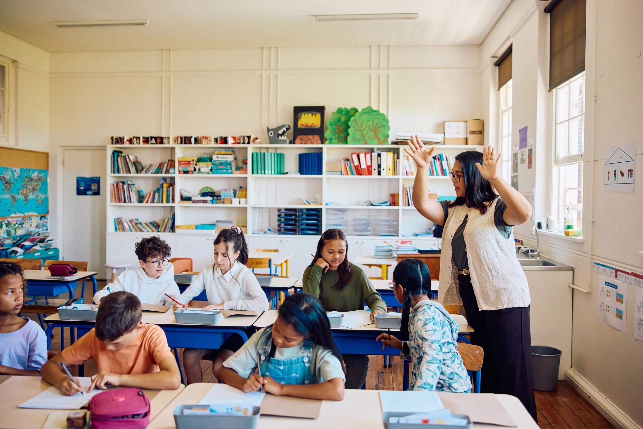 Teacher addressing students in a classroom